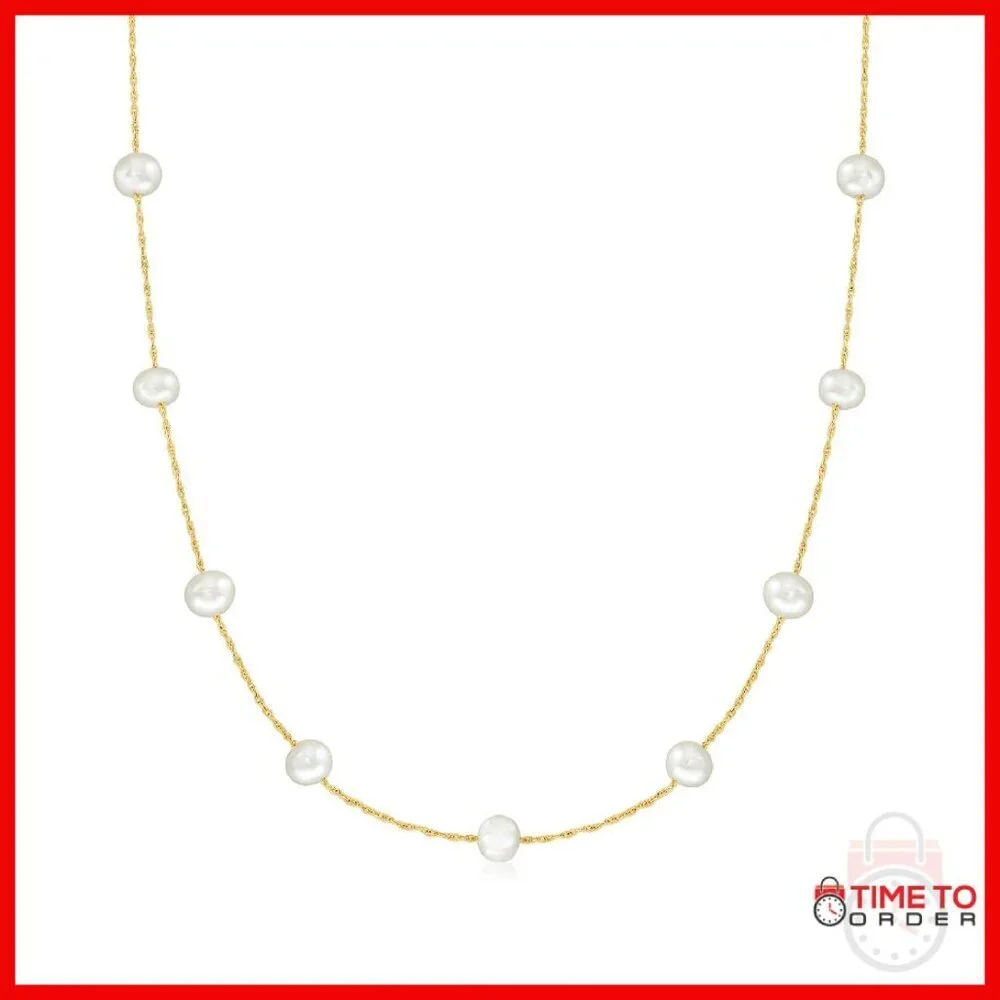 14kt Yellow Gold Cultured Pearl Necklace 16in Station Chain